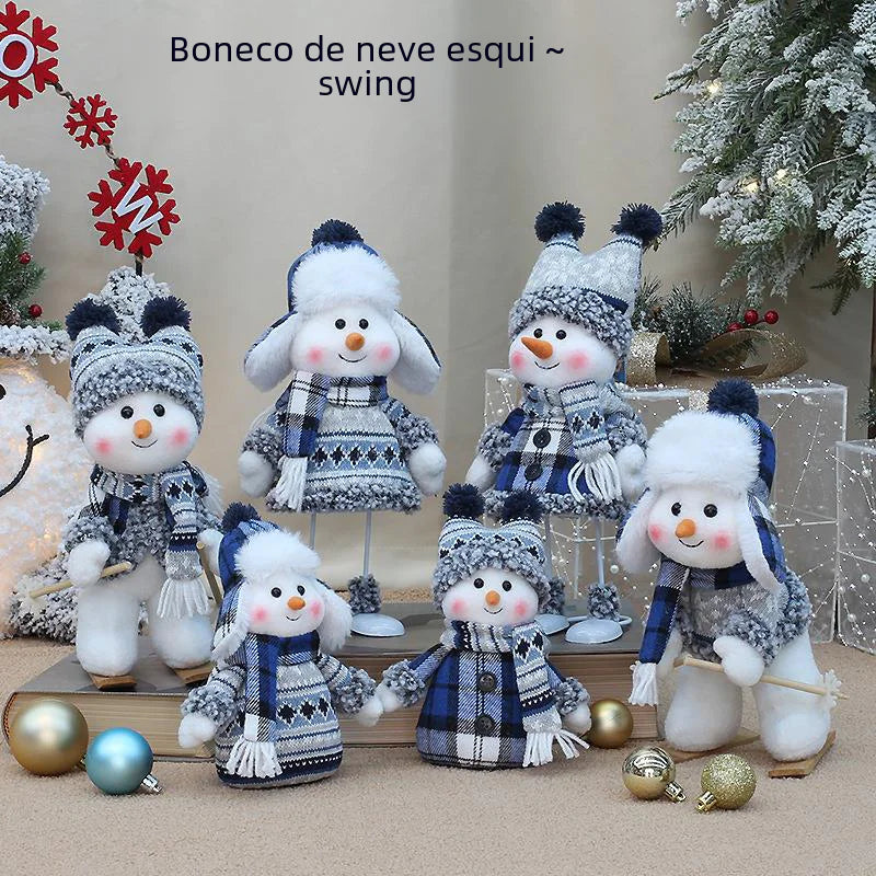 Blue Fabric Snowman Doll for Holiday Decoration