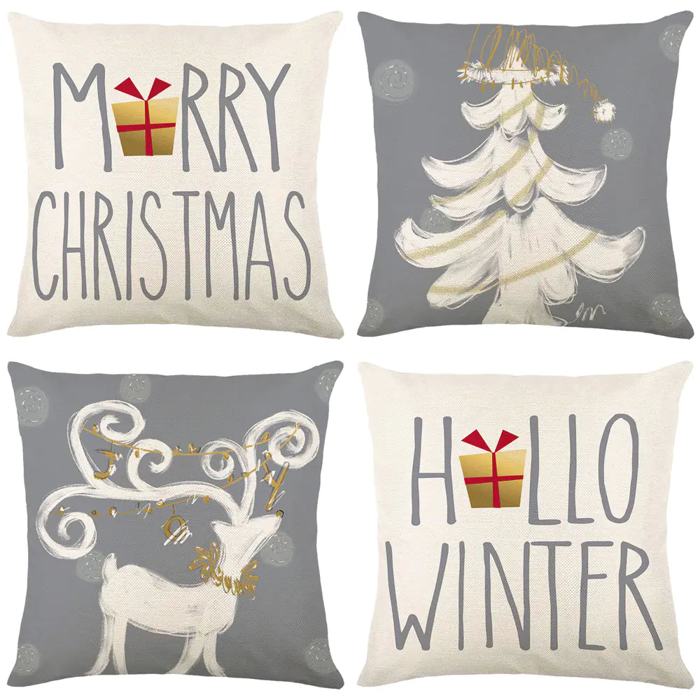 Hand Painted Elk Christmas Tree Linen Pillow Decoration