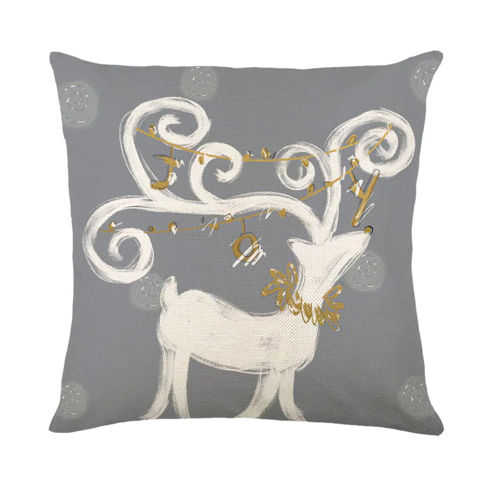 Hand Painted Elk Christmas Tree Linen Pillow Decoration