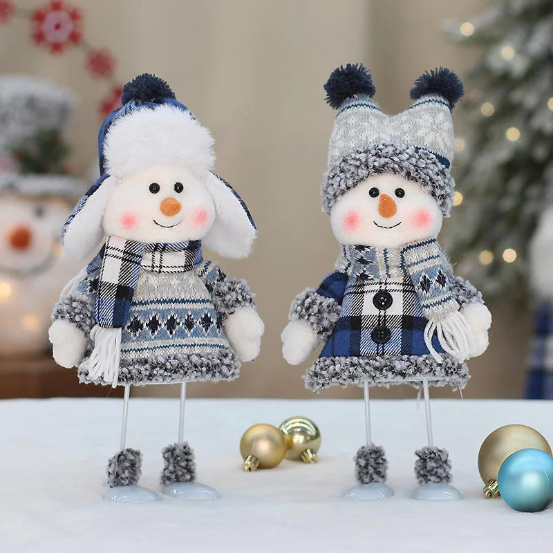 Blue Fabric Snowman Doll for Holiday Decoration