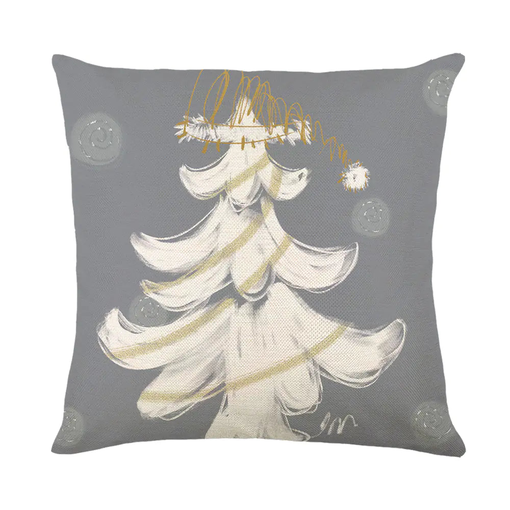 Hand Painted Elk Christmas Tree Linen Pillow Decoration